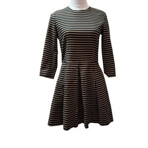 Gap Navy and Taupe Brown Stripe Fit and Flare Preppy Office Dress Size 8